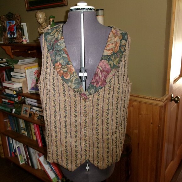 Vtg Evelyn Avery tapestry cottagecore vest clashing patterns 80s LG - Picture 1 of 6
